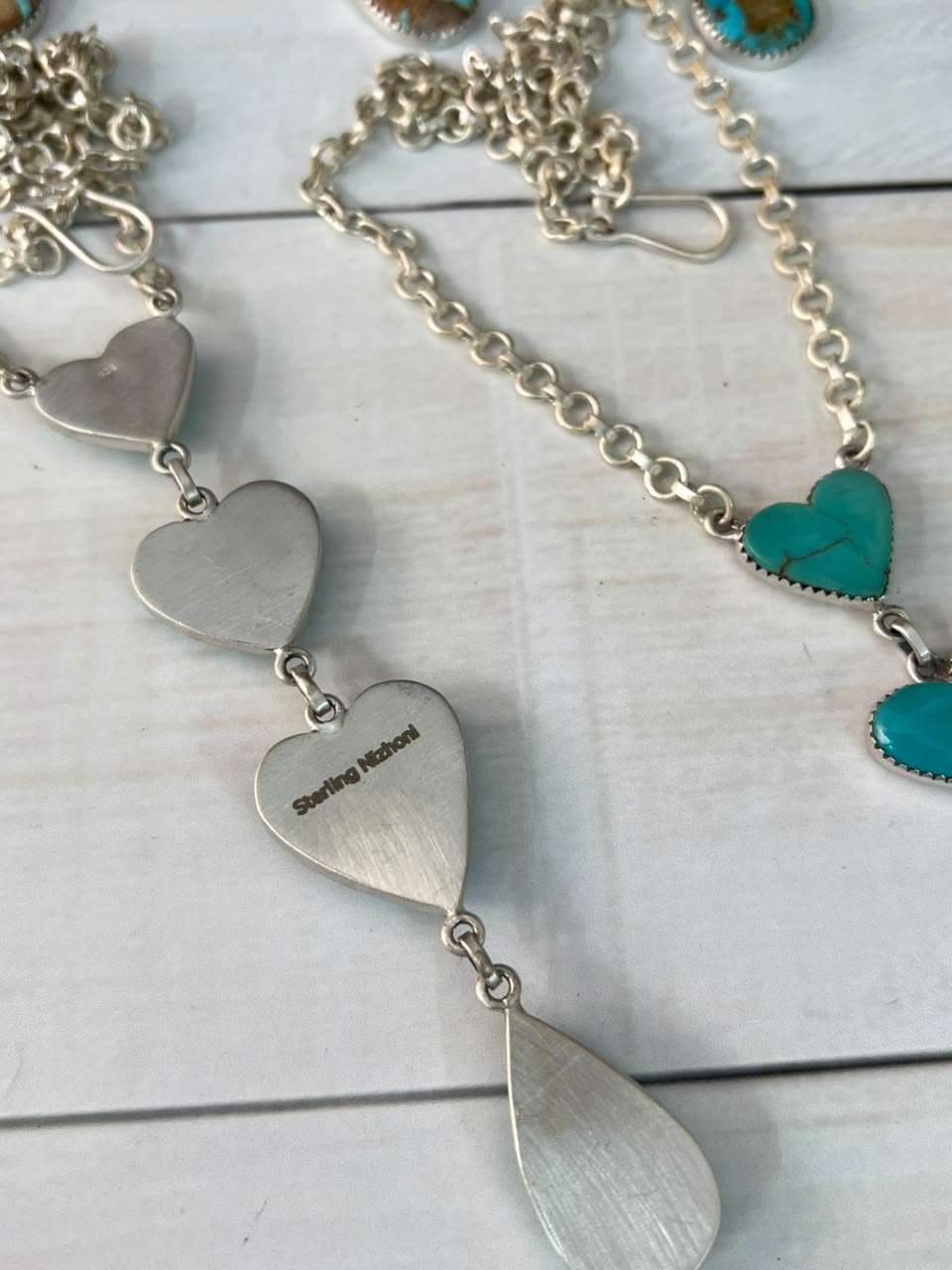 Handmade Sterling Silver Royston Ribbon Turquoise Collection: Drop Necklace Signed Nizhoni