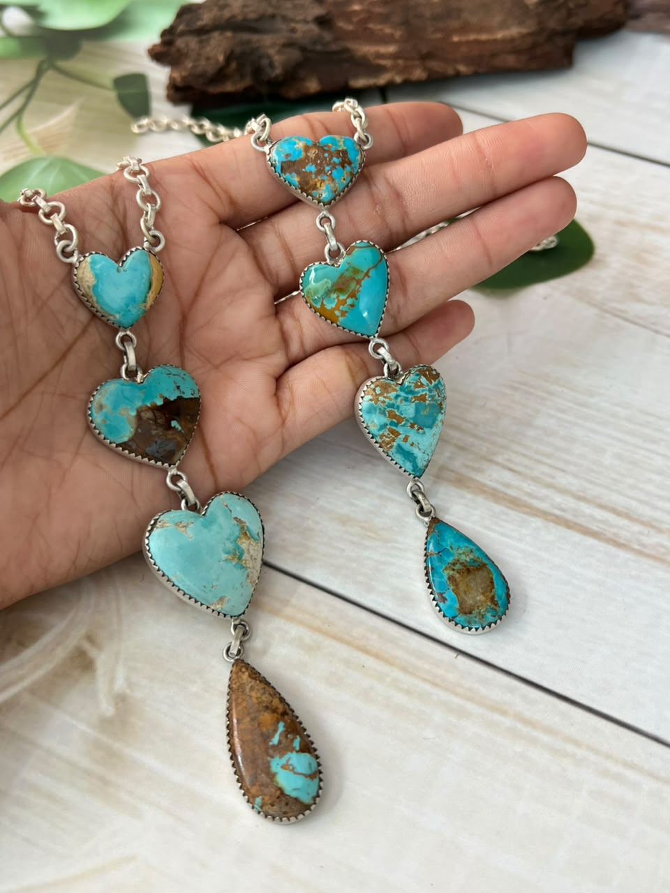 Handmade Sterling Silver Royston Ribbon Turquoise Collection: Drop Necklace Signed Nizhoni