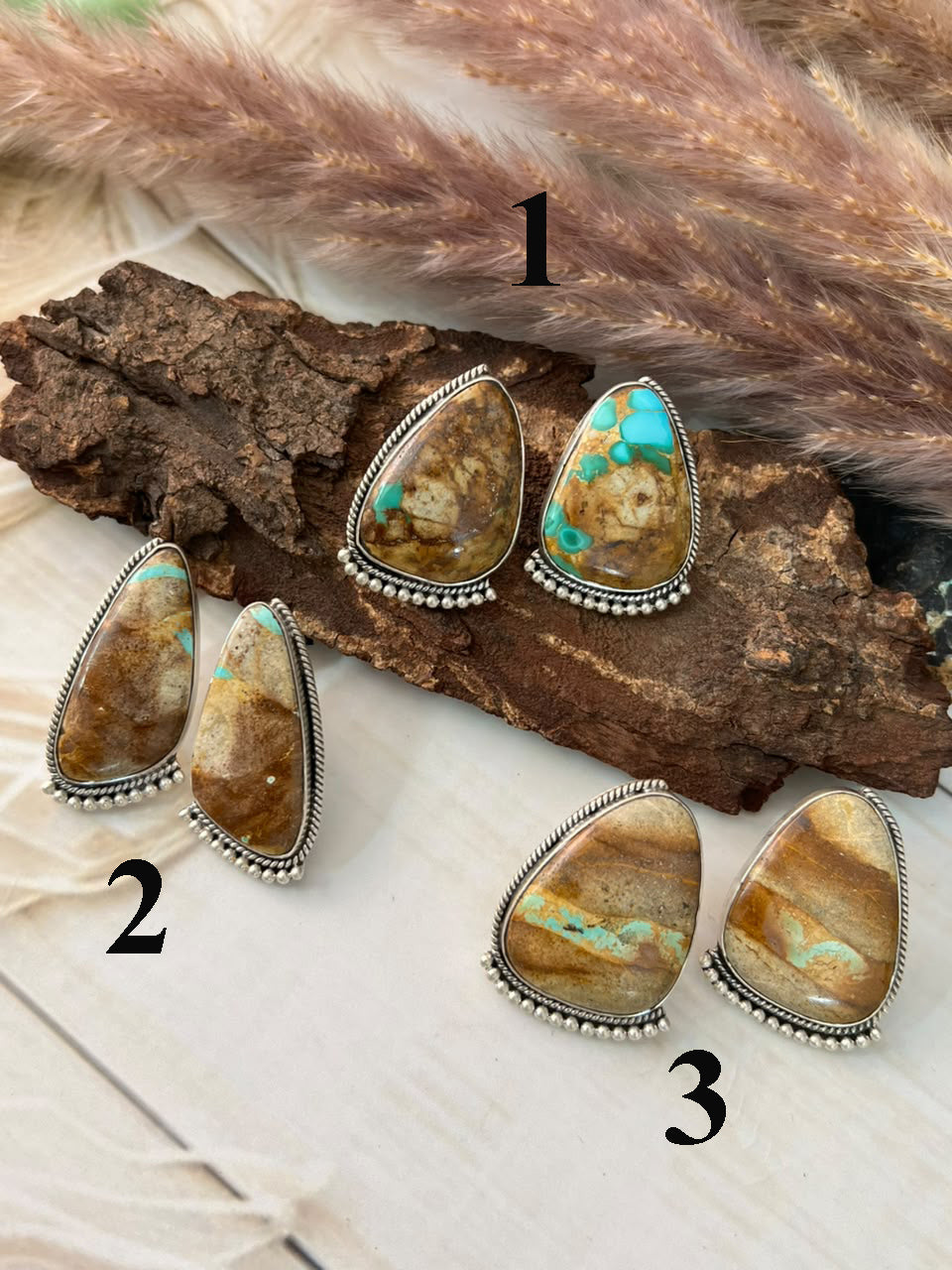 Handmade Sterling Silver Royston Ribbon Turquoise Collection: Post Studs Earrings Signed Nizhoni