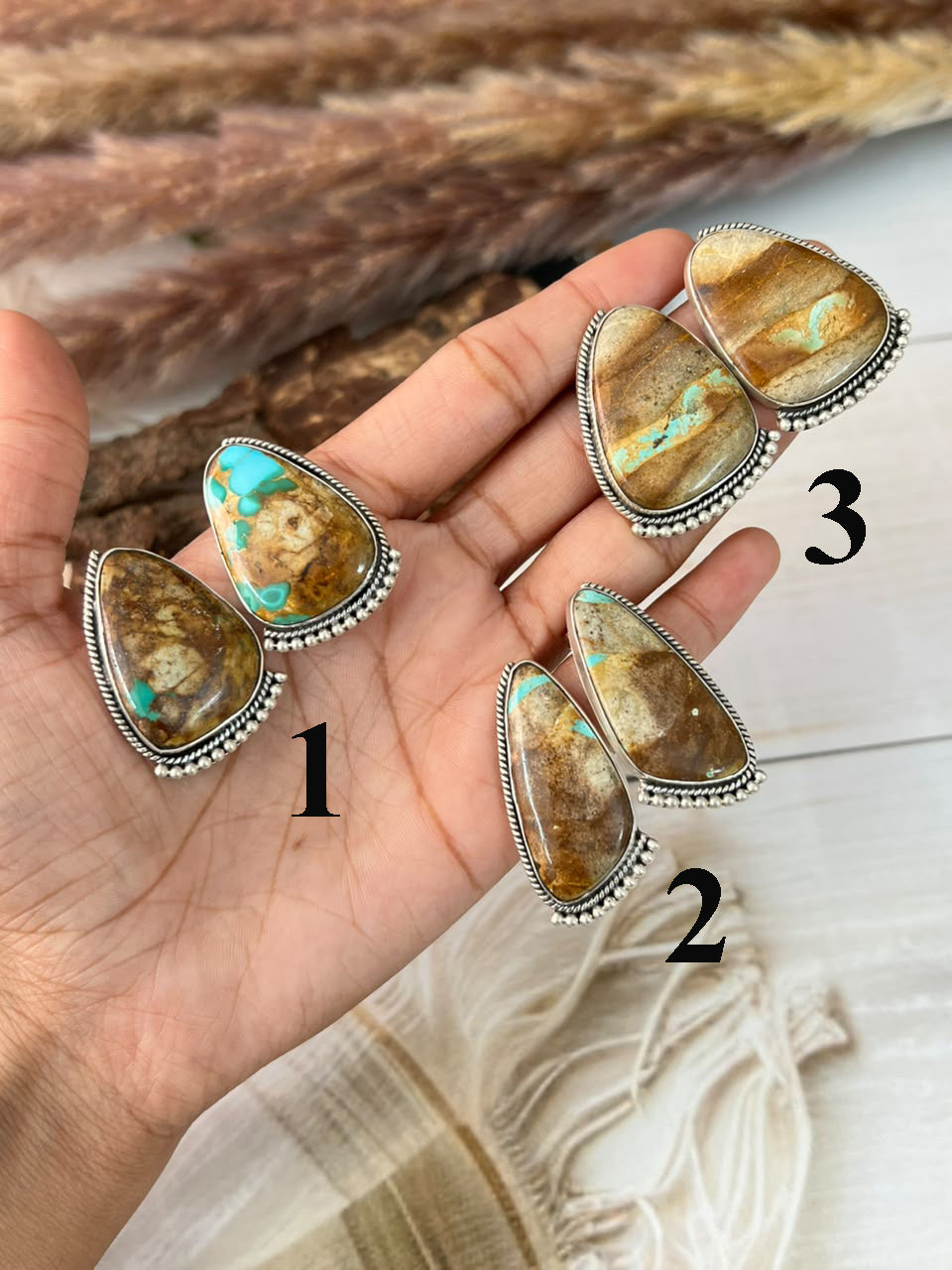 Handmade Sterling Silver Royston Ribbon Turquoise Collection: Post Studs Earrings Signed Nizhoni
