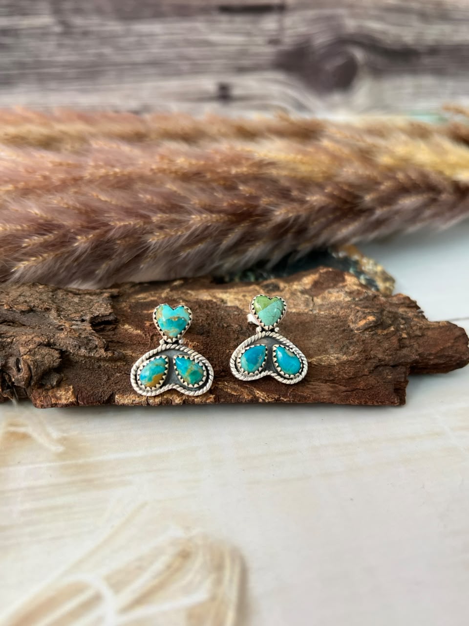 Handmade Sterling Silver Kingman Turquoise Post Studs Earrings Signed Nizhoni