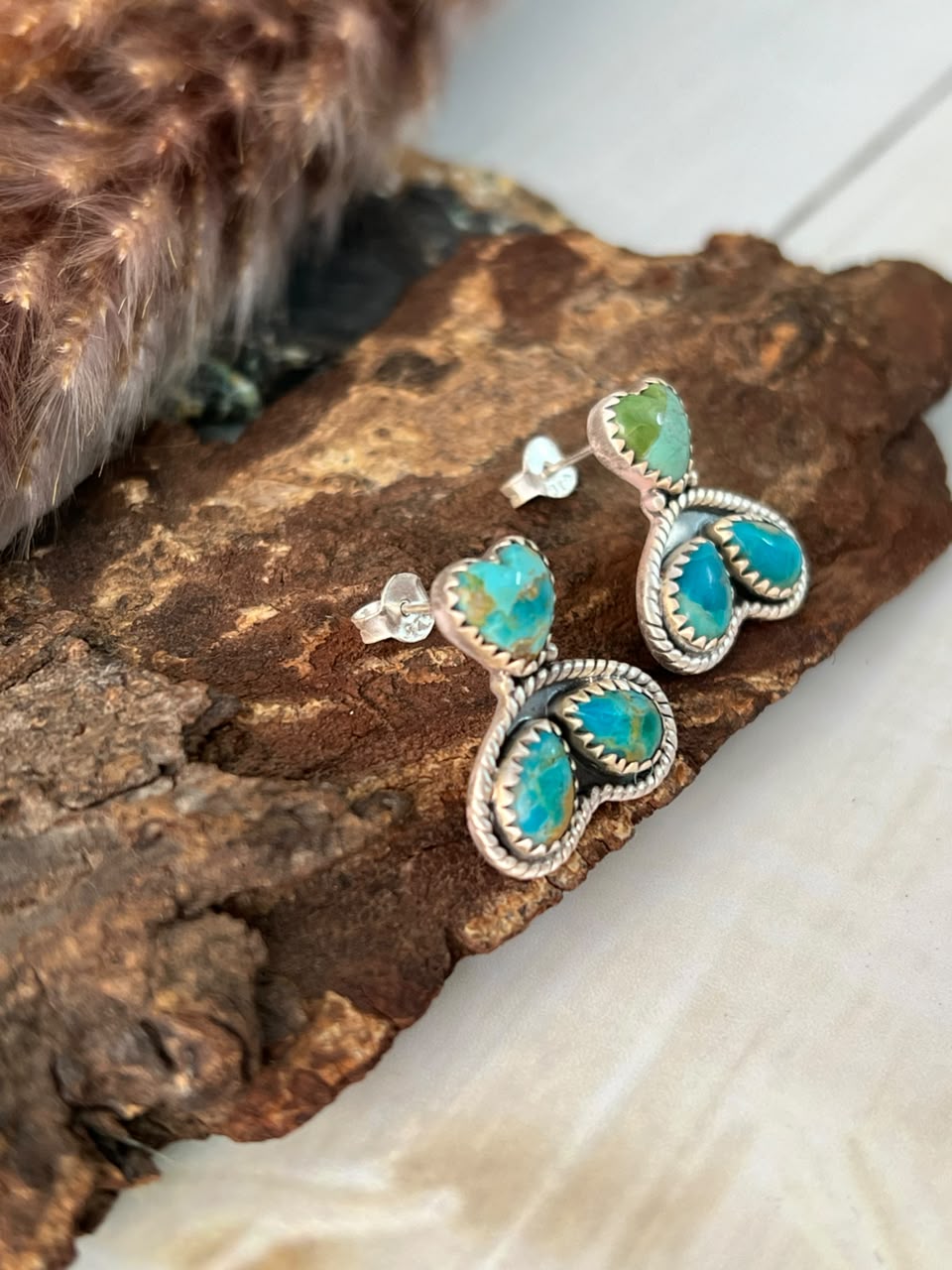 Handmade Sterling Silver Kingman Turquoise Post Studs Earrings Signed Nizhoni