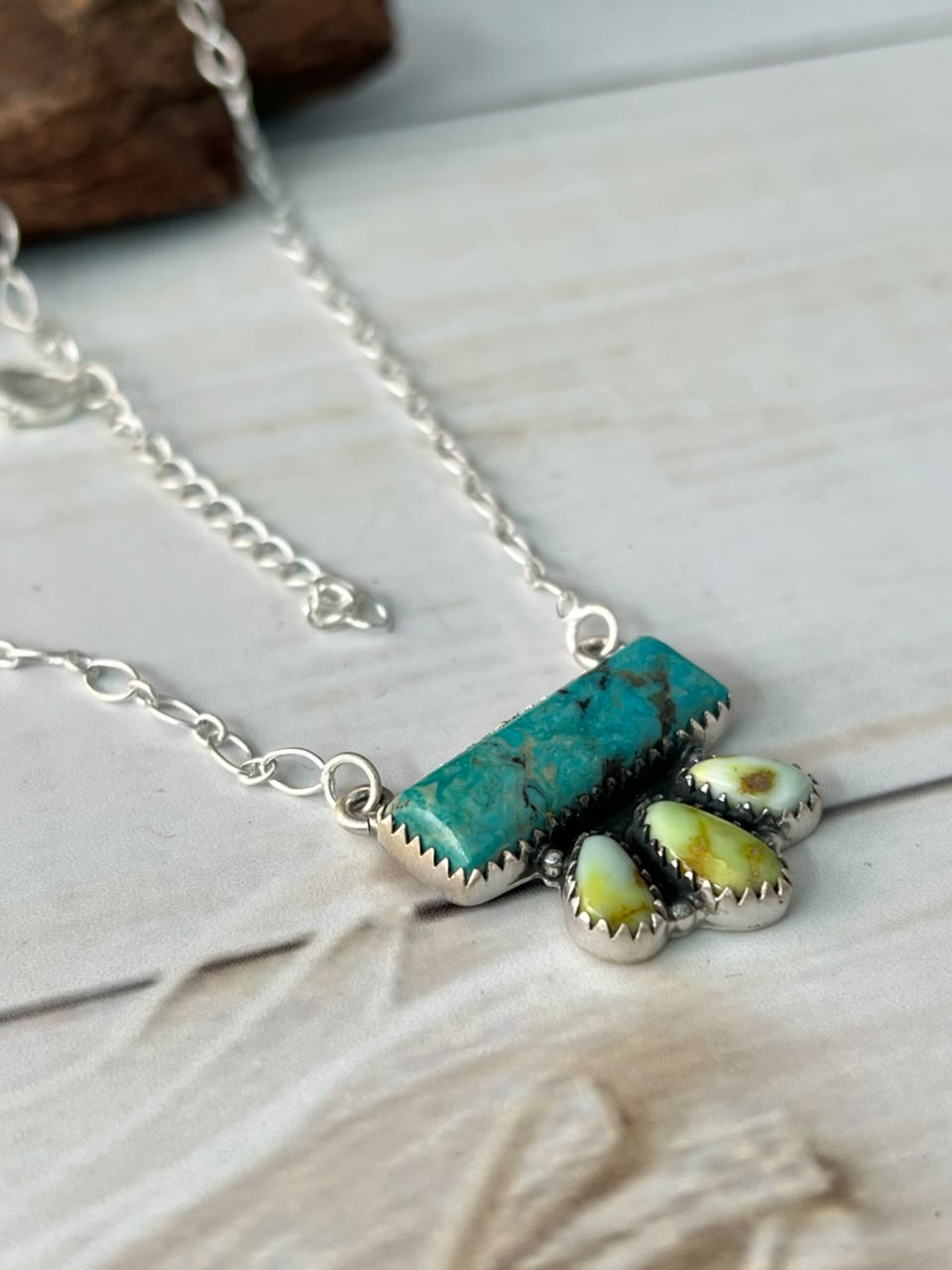 Handmade Sterling Silver Palomino with Kingman Turquoise Necklace Signed Nizhoni