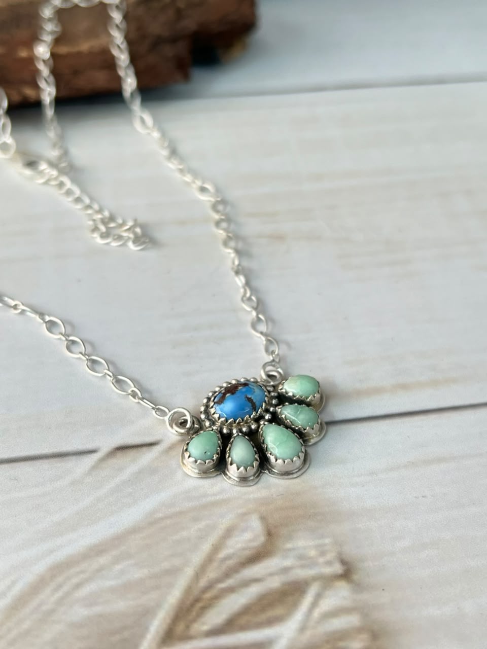 Handmade Sterling Silver Paloma with Golden Hills Turquoise Necklace Signed Nizhoni