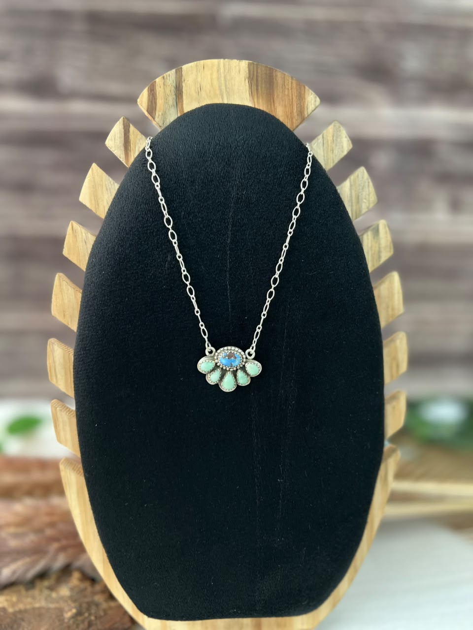 Handmade Sterling Silver Paloma with Golden Hills Turquoise Necklace Signed Nizhoni