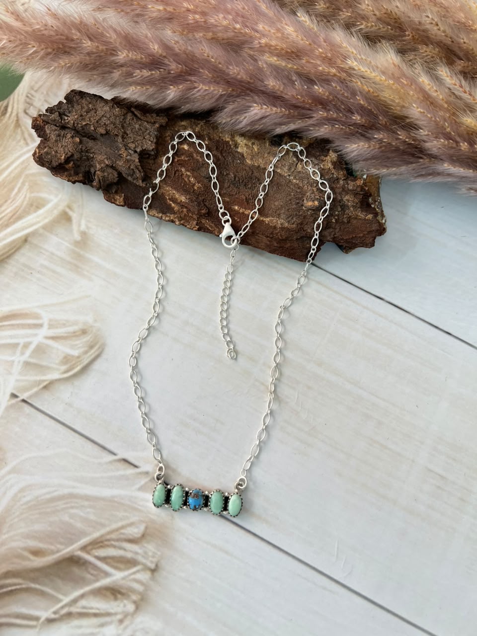 Handmade Sterling Silver Paloma with Golden Hills Turquoise Necklace Signed Nizhoni