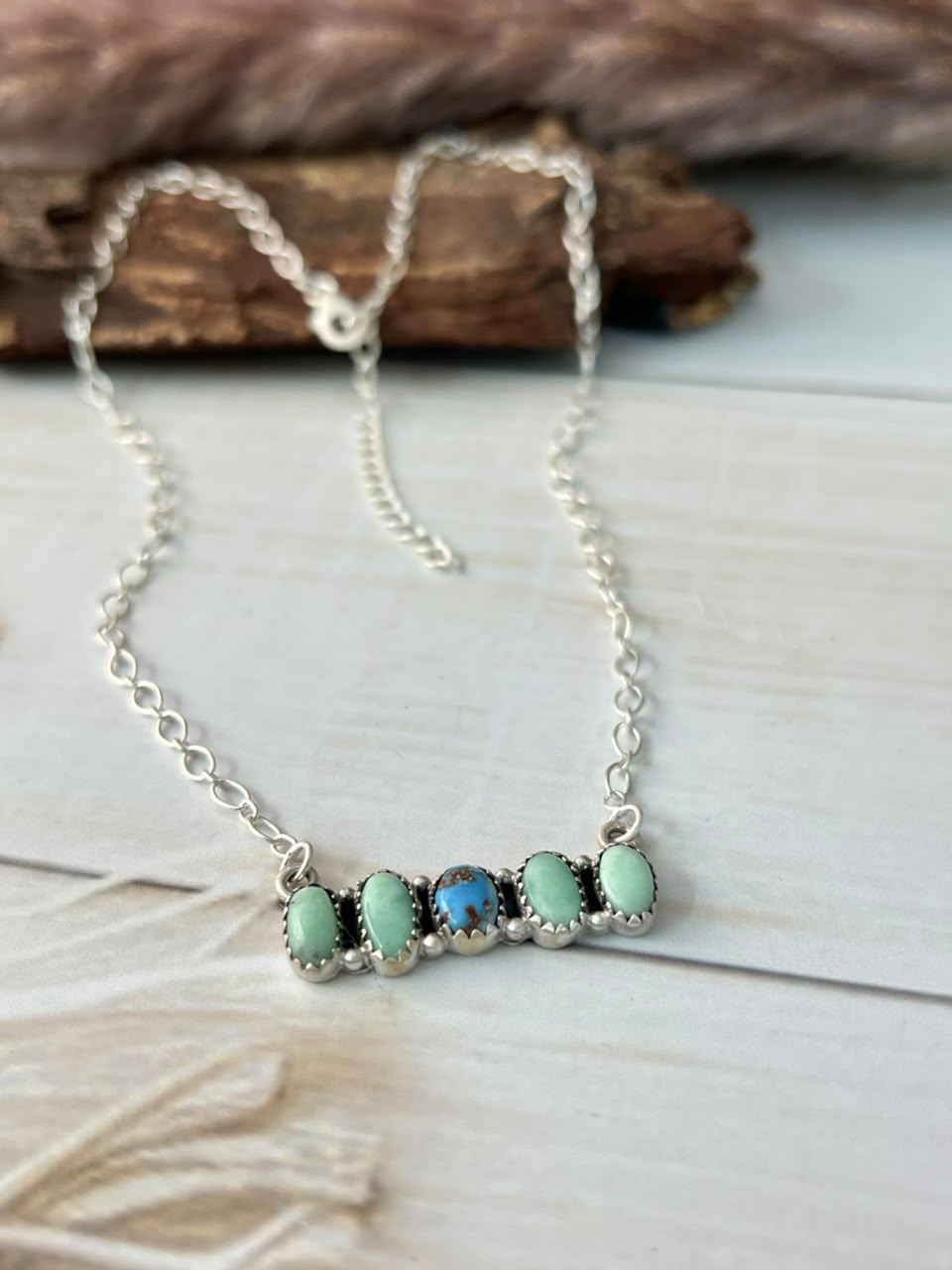 Handmade Sterling Silver Paloma with Golden Hills Turquoise Necklace Signed Nizhoni