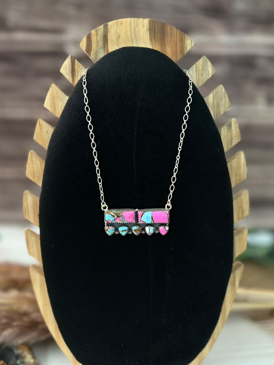 Handmade Sterling Silver Cotton Candy Necklace Signed Nizhoni