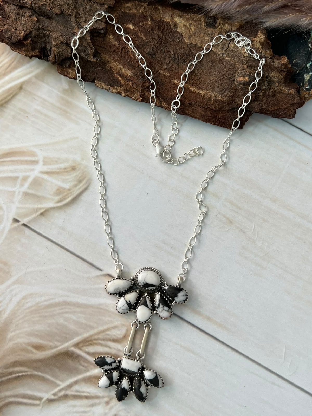 Handmade Sterling Silver White Buffalo Necklace Signed Nizhoni