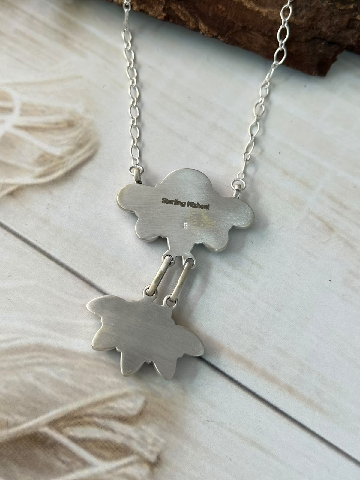 Handmade Sterling Silver White Buffalo Necklace Signed Nizhoni