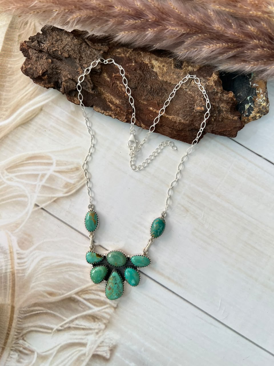 Handmade Sterling Silver Pilot Mountain Turquoise Necklace Signed Nizhoni