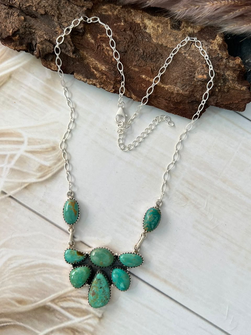 Handmade Sterling Silver Pilot Mountain Turquoise Necklace Signed Nizhoni