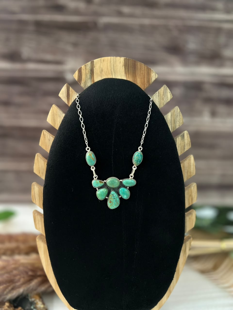 Handmade Sterling Silver Pilot Mountain Turquoise Necklace Signed Nizhoni