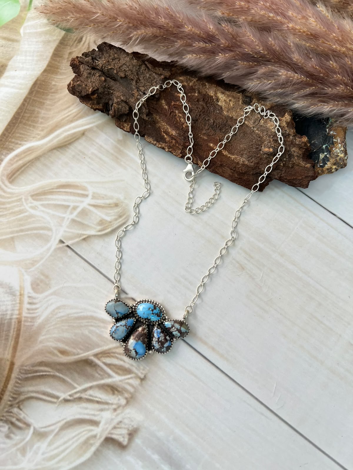 Handmade Sterling Silver Golden Hills Turquoise Necklace Signed Nizhoni