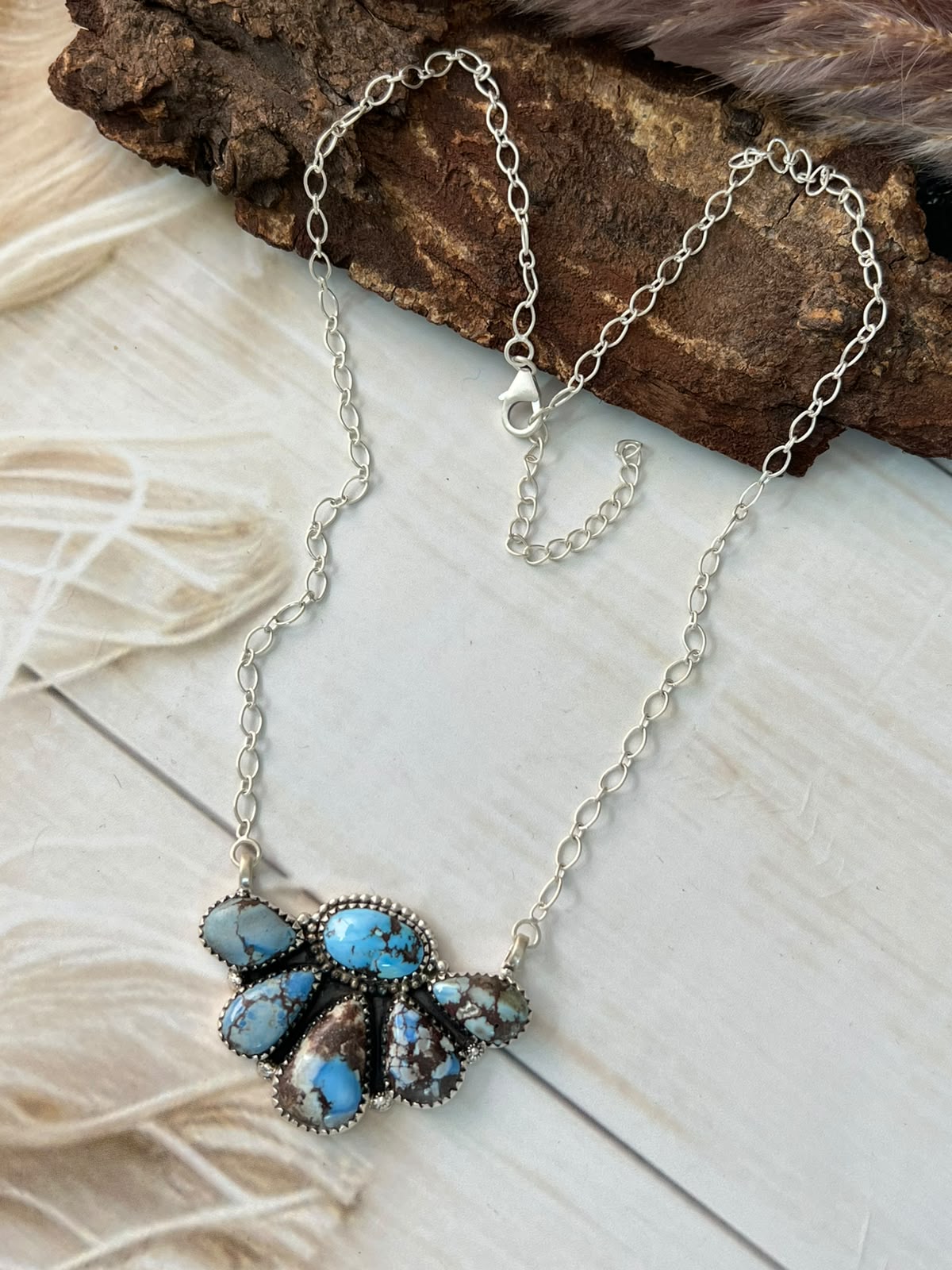 Handmade Sterling Silver Golden Hills Turquoise Necklace Signed Nizhoni
