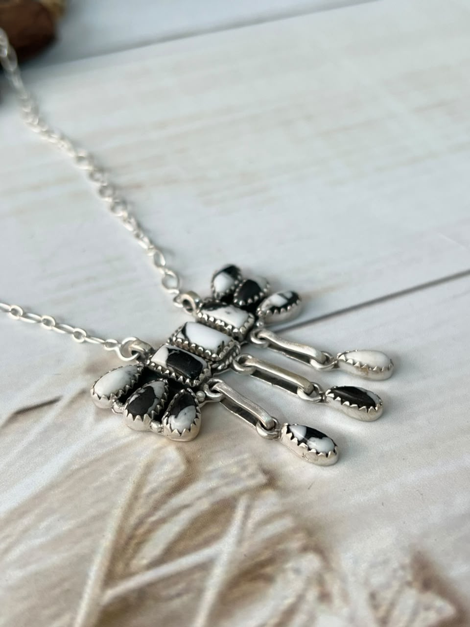 Handmade Sterling Silver White Buffalo Necklace Signed Nizhoni
