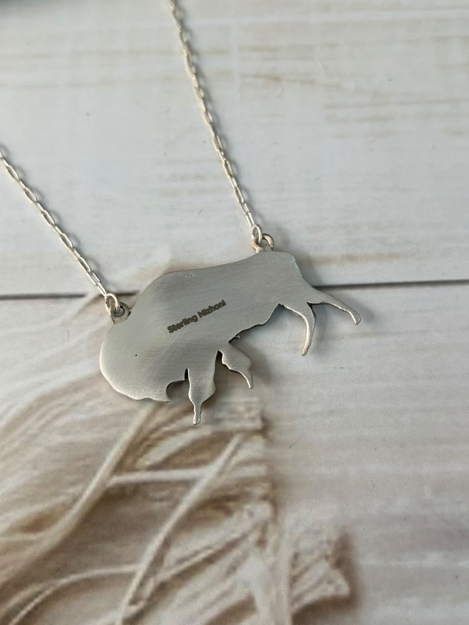 Handmade Sterling Silver Bison Necklace Signed Nizhoni (7)