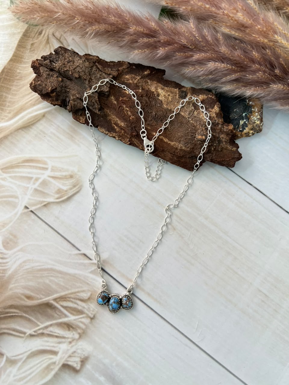 Handmade Sterling Silver Golden Hills Turquoise Necklace Signed Nizhoni