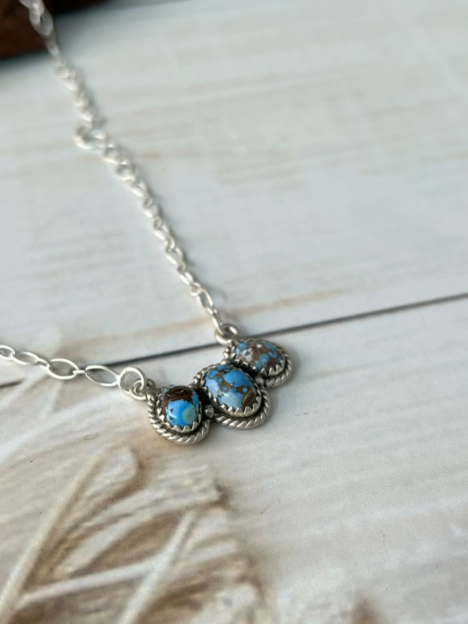 Handmade Sterling Silver Golden Hills Turquoise Necklace Signed Nizhoni