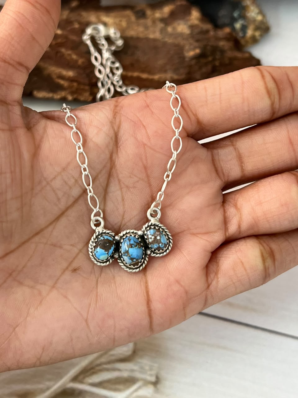 Handmade Sterling Silver Golden Hills Turquoise Necklace Signed Nizhoni
