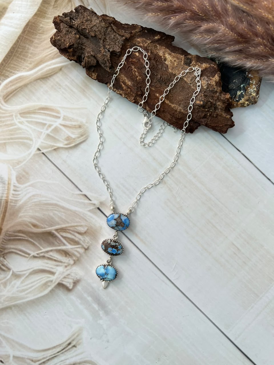 Handmade Sterling Silver Golden Hills Turquoise Necklace Signed Nizhoni