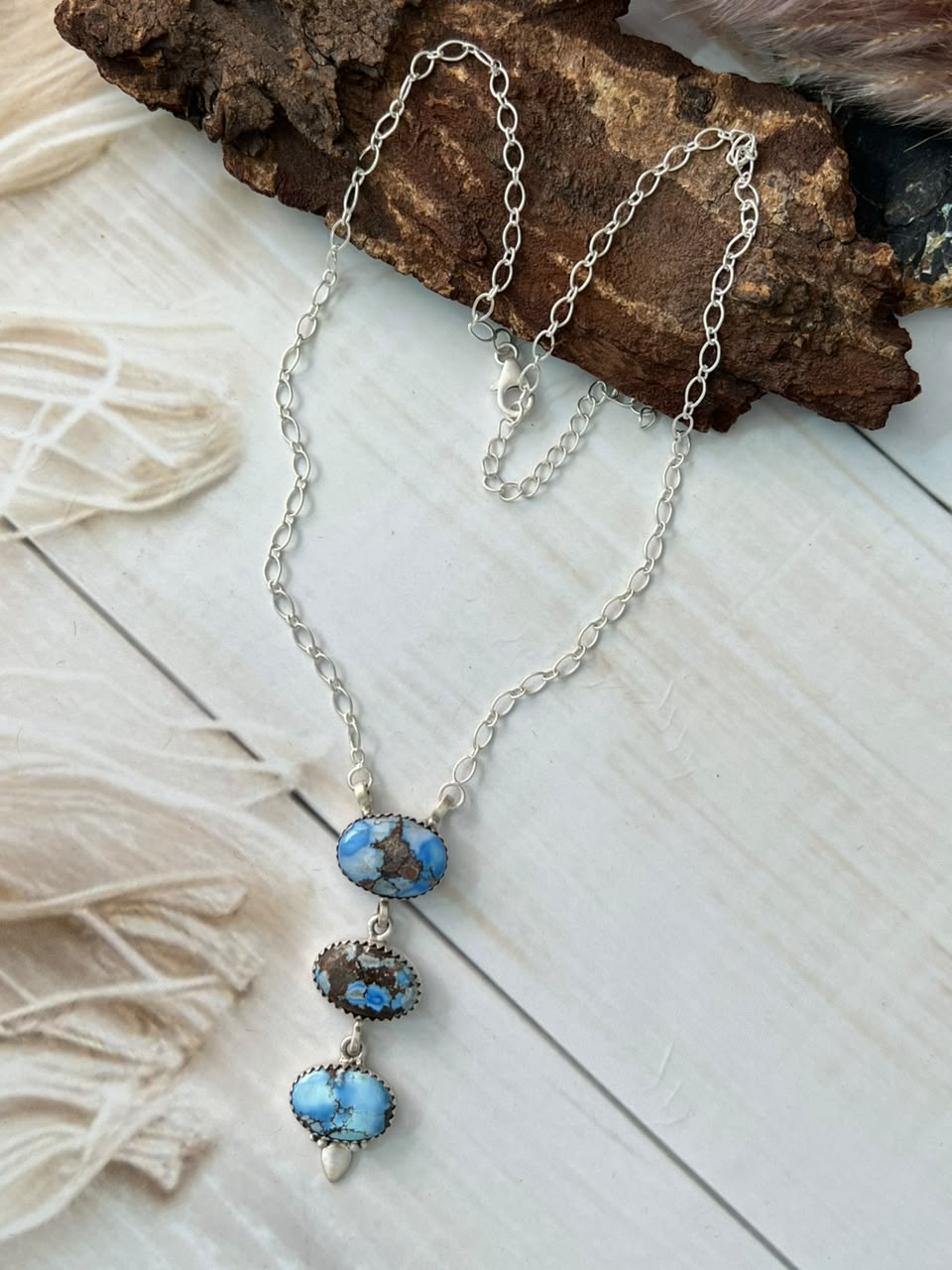Handmade Sterling Silver Golden Hills Turquoise Necklace Signed Nizhoni