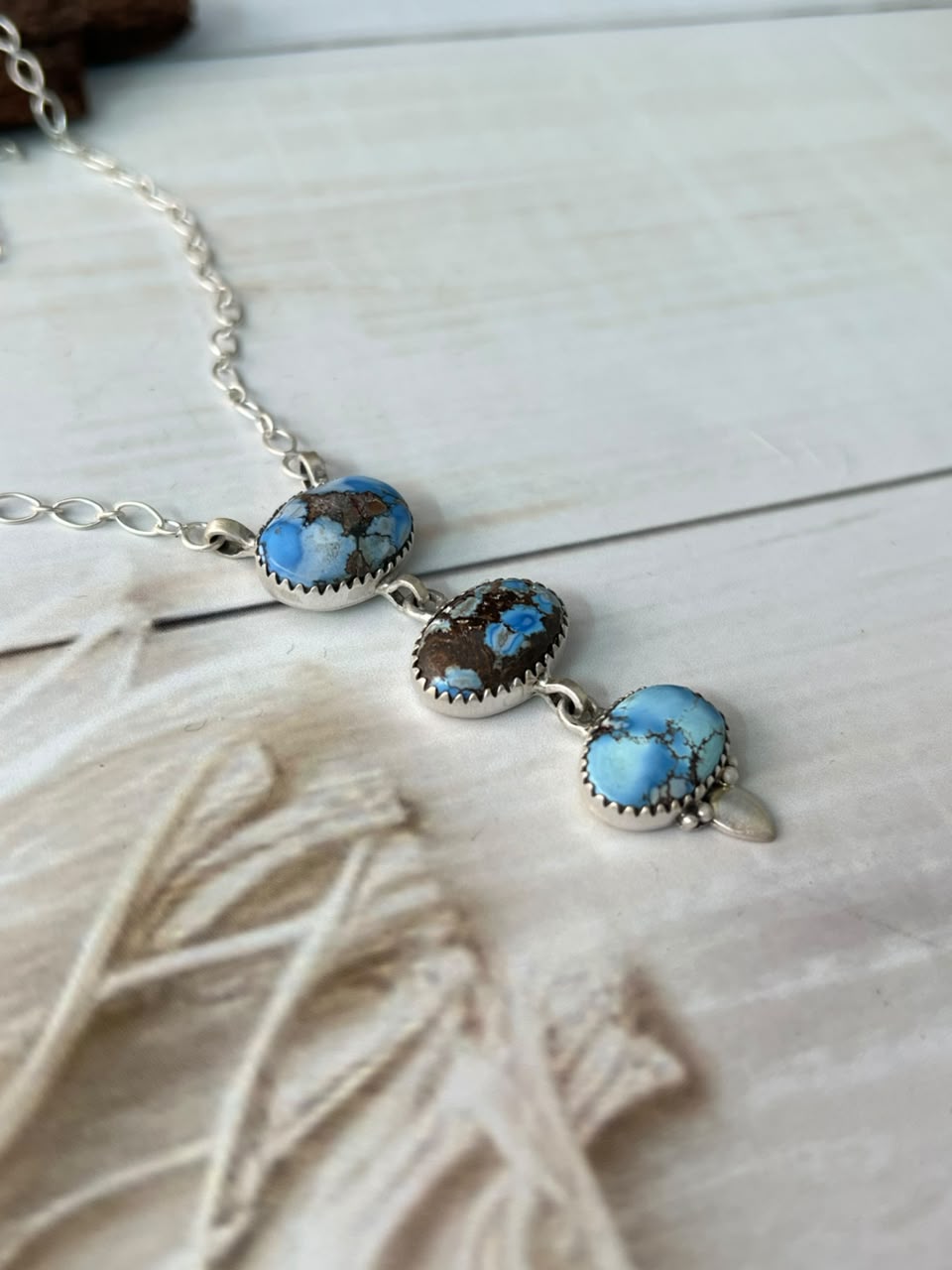 Handmade Sterling Silver Golden Hills Turquoise Necklace Signed Nizhoni