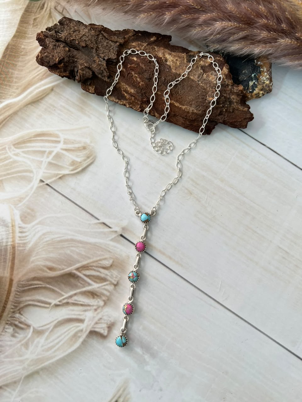 Handmade Sterling Silver Cotton Candy Drop Necklace Signed Nizhoni (6)