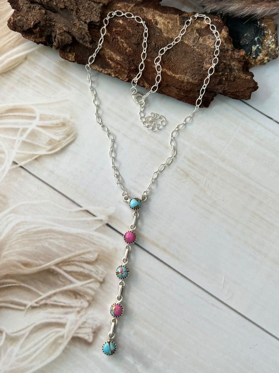 Handmade Sterling Silver Cotton Candy Drop Necklace Signed Nizhoni (6)