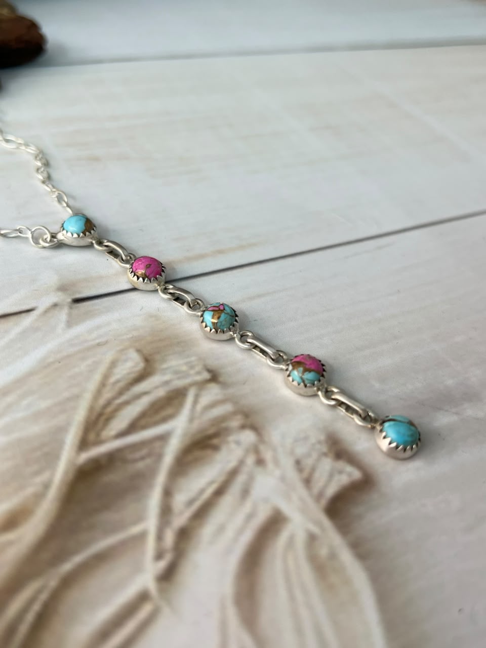 Handmade Sterling Silver Cotton Candy Drop Necklace Signed Nizhoni (6)