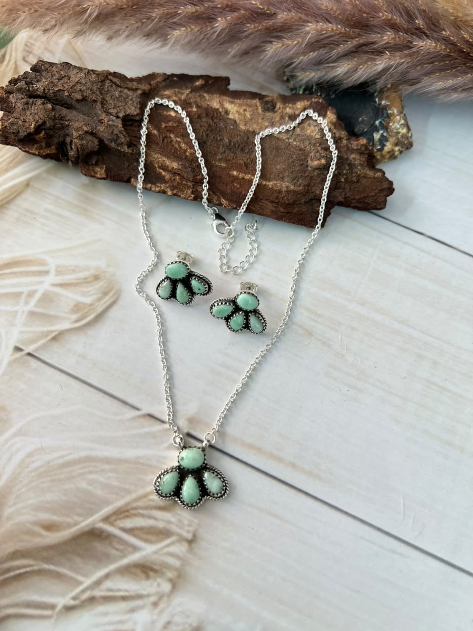 Handmade Sterling Silver Paloma Turquoise Necklace and Earrings Set Signed Nizhoni