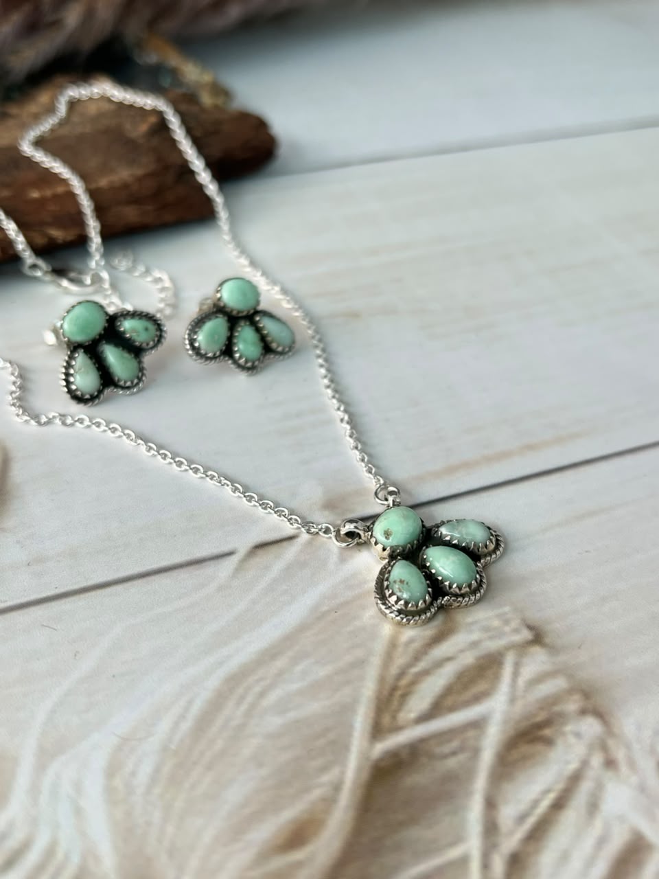 Handmade Sterling Silver Paloma Turquoise Necklace and Earrings Set Signed Nizhoni