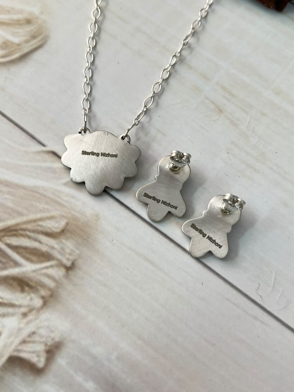 Handmade Sterling Silver Cotton Candy Necklace and Earrings Set Signed Nizhoni