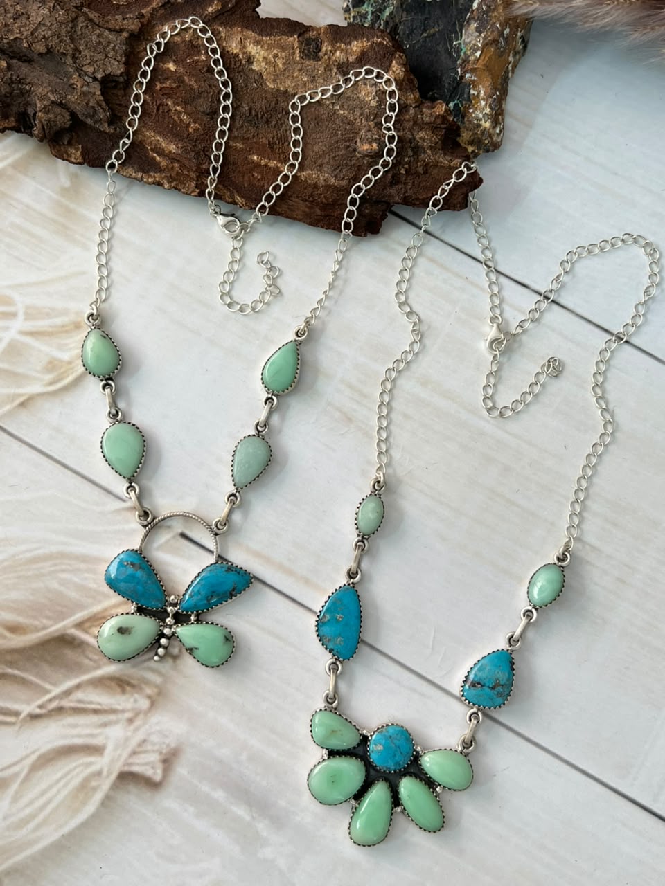 Handmade Sterling Silver Paloma with Blue Kingman Turquoise Necklace Signed Nizhoni