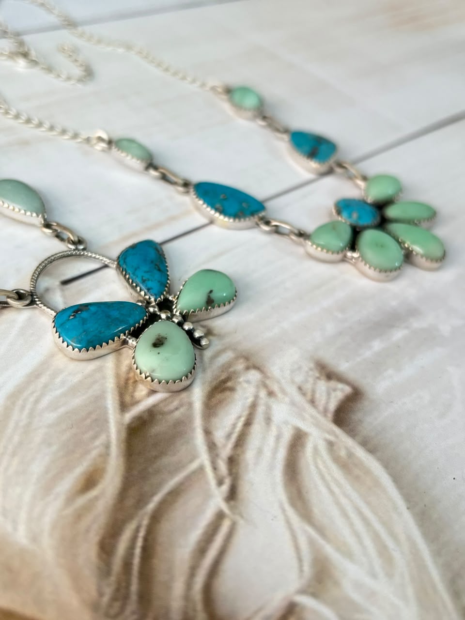Handmade Sterling Silver Paloma with Blue Kingman Turquoise Necklace Signed Nizhoni