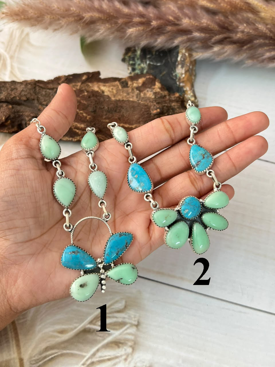 Handmade Sterling Silver Paloma with Blue Kingman Turquoise Necklace Signed Nizhoni