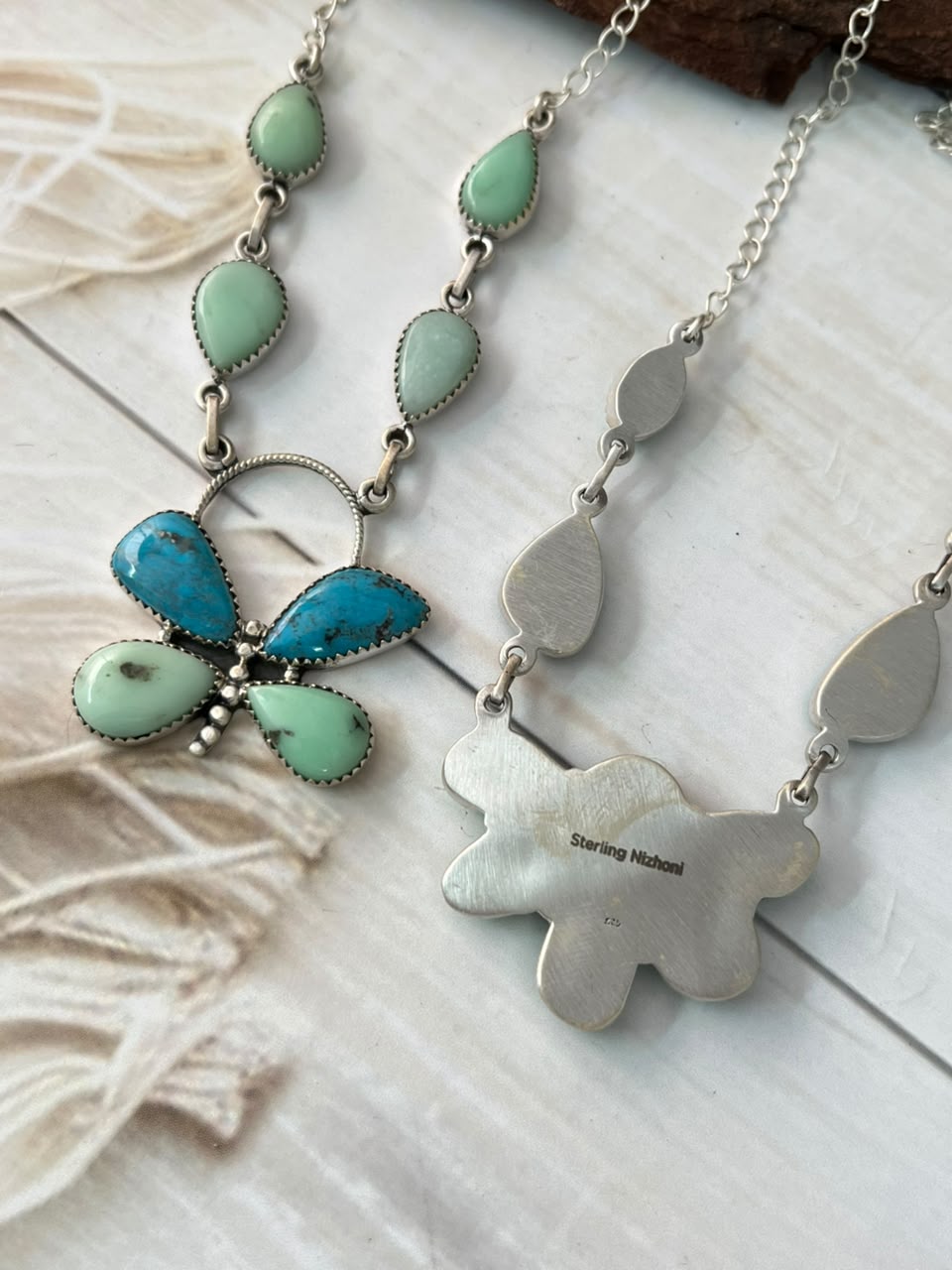 Handmade Sterling Silver Paloma with Blue Kingman Turquoise Necklace Signed Nizhoni