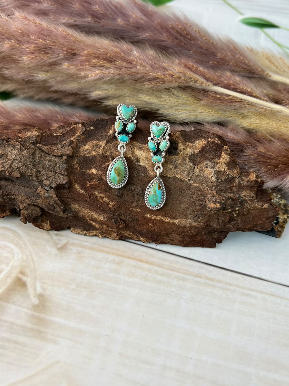 Handmade Sterling Silver Kingman Turquoise Post Dangle Earrings Signed Nizhoni