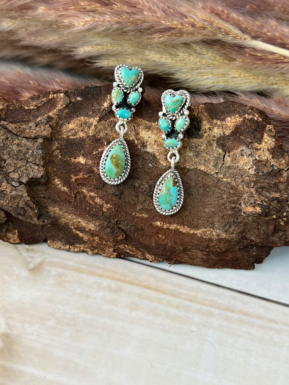 Handmade Sterling Silver Kingman Turquoise Post Dangle Earrings Signed Nizhoni