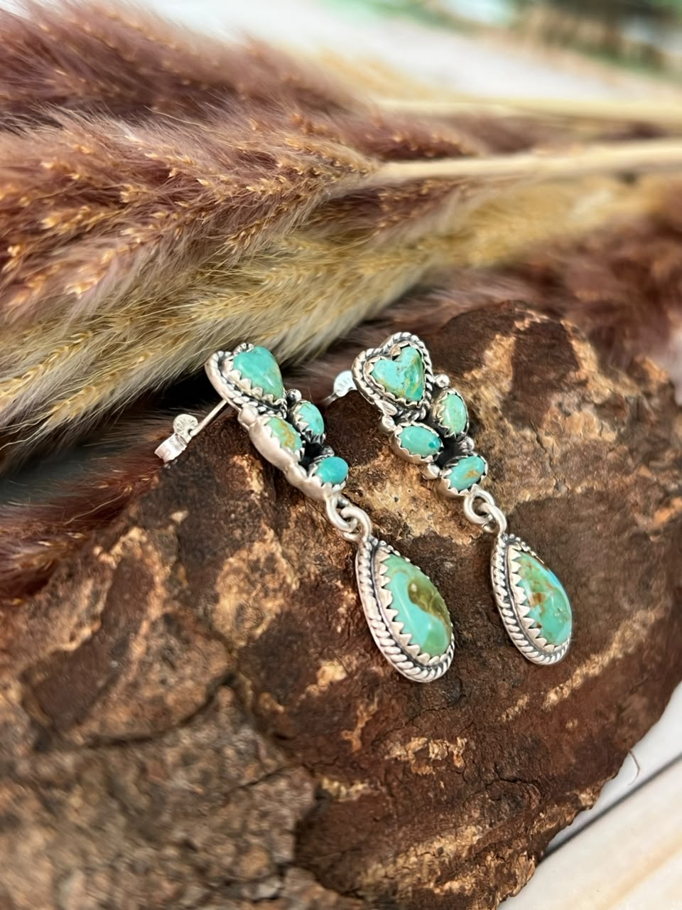 Handmade Sterling Silver Kingman Turquoise Post Dangle Earrings Signed Nizhoni