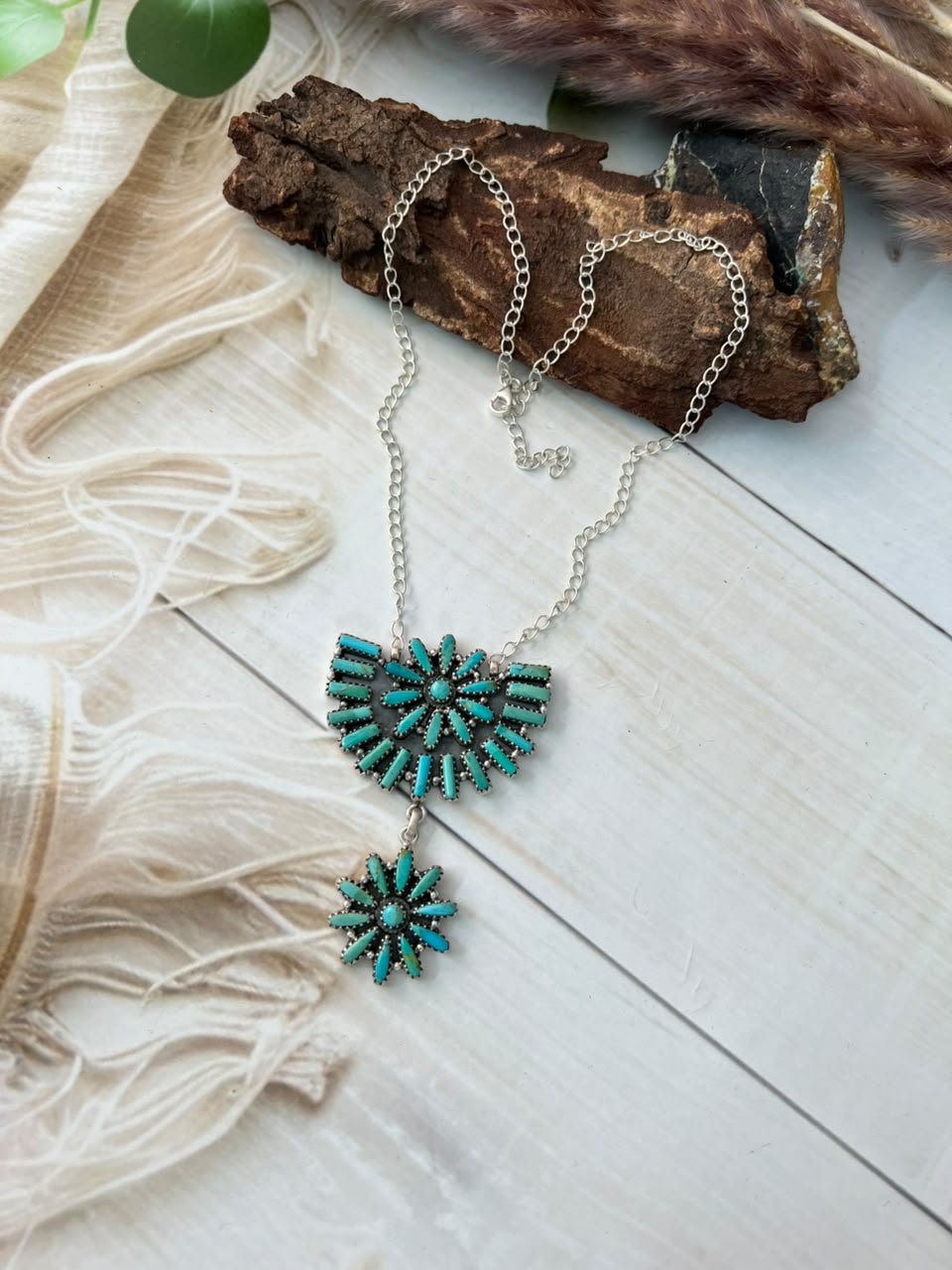 Handmade Sterling Silver Kingman Turquoise Necklace Signed Nizhoni