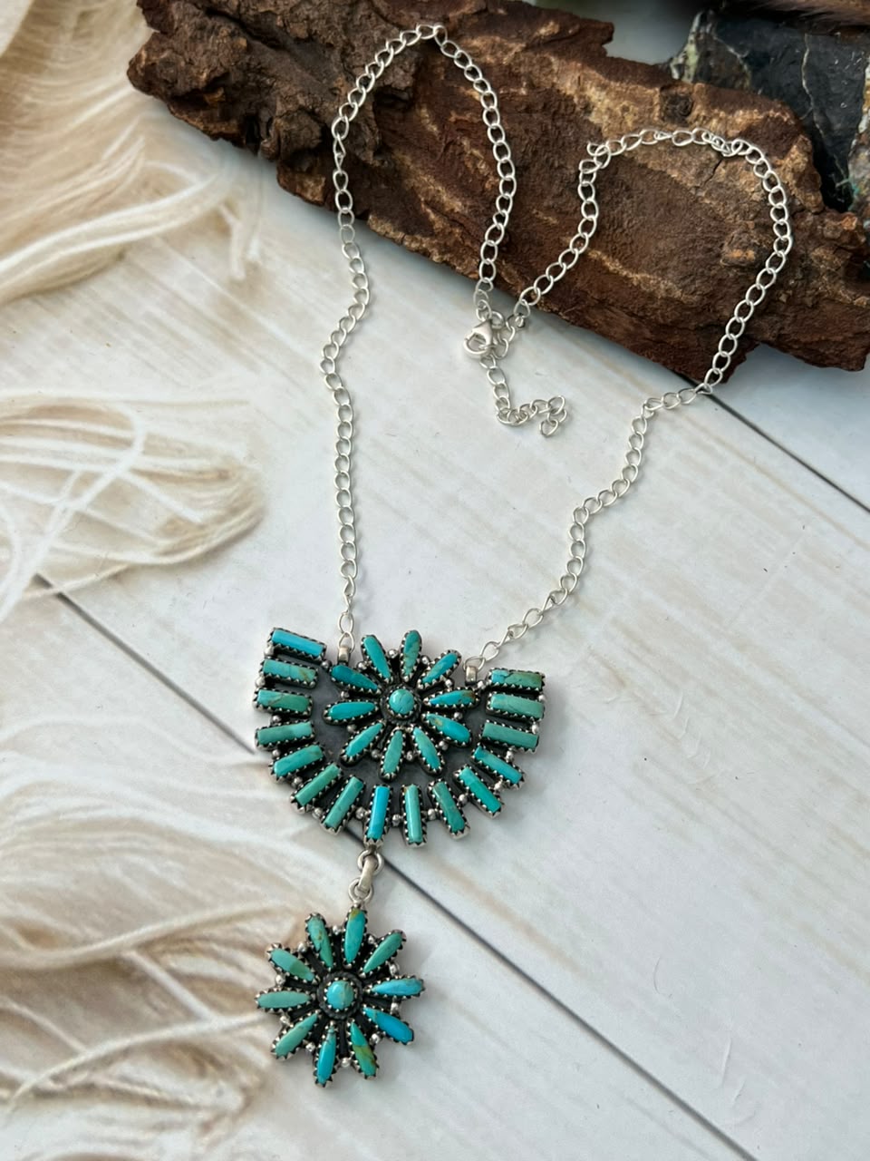 Handmade Sterling Silver Kingman Turquoise Necklace Signed Nizhoni
