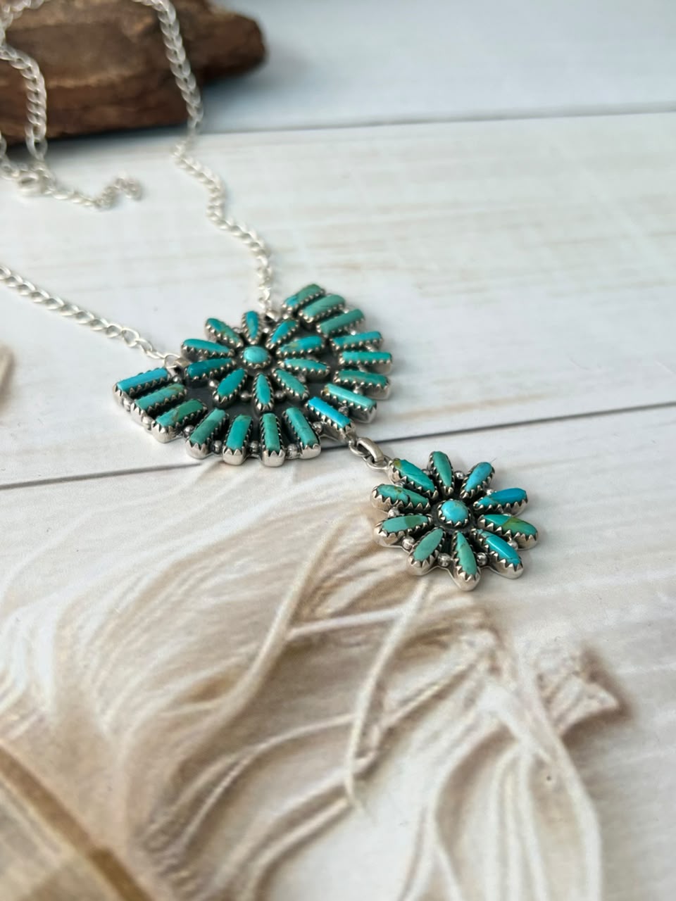Handmade Sterling Silver Kingman Turquoise Necklace Signed Nizhoni