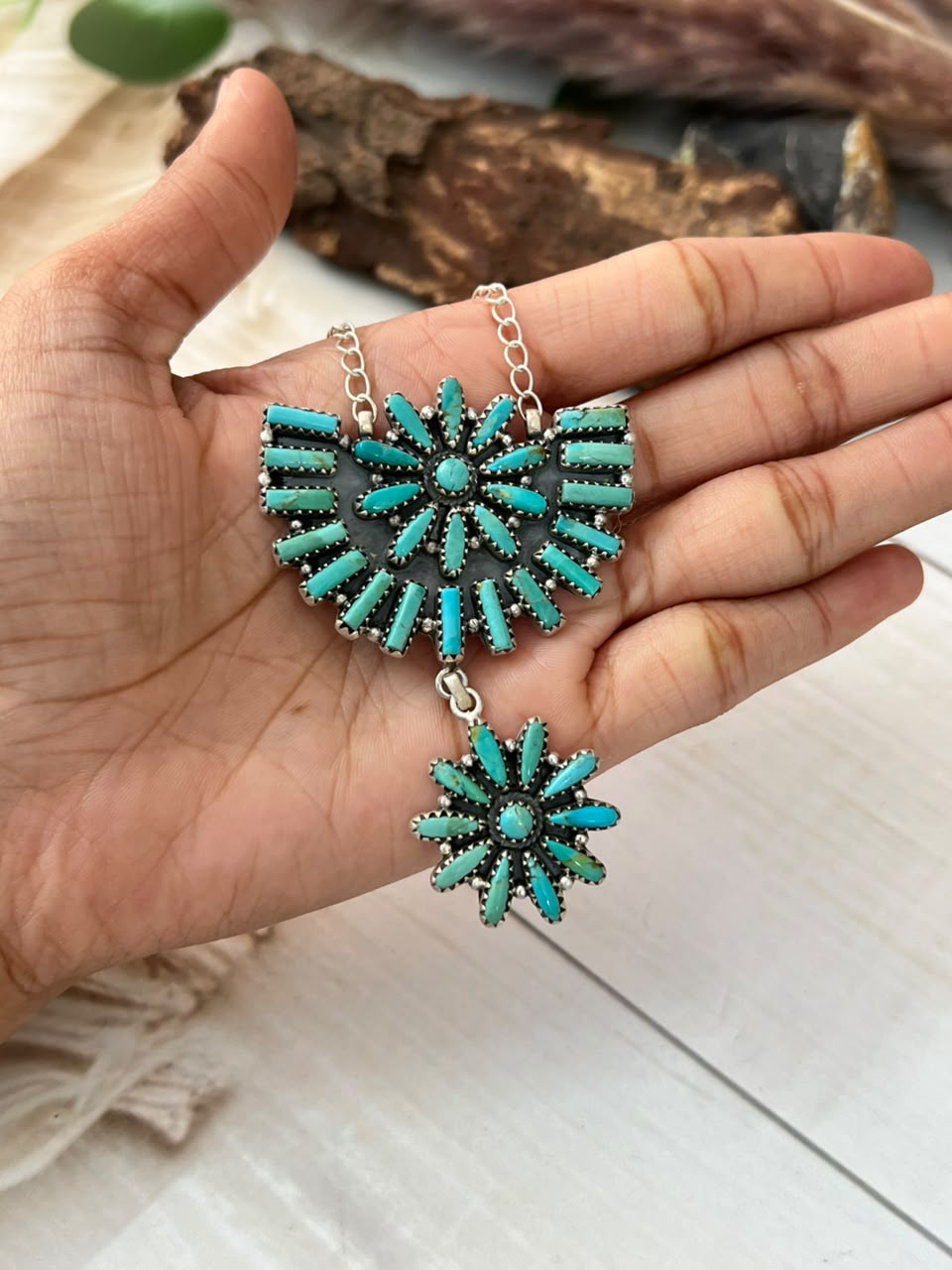 Handmade Sterling Silver Kingman Turquoise Necklace Signed Nizhoni