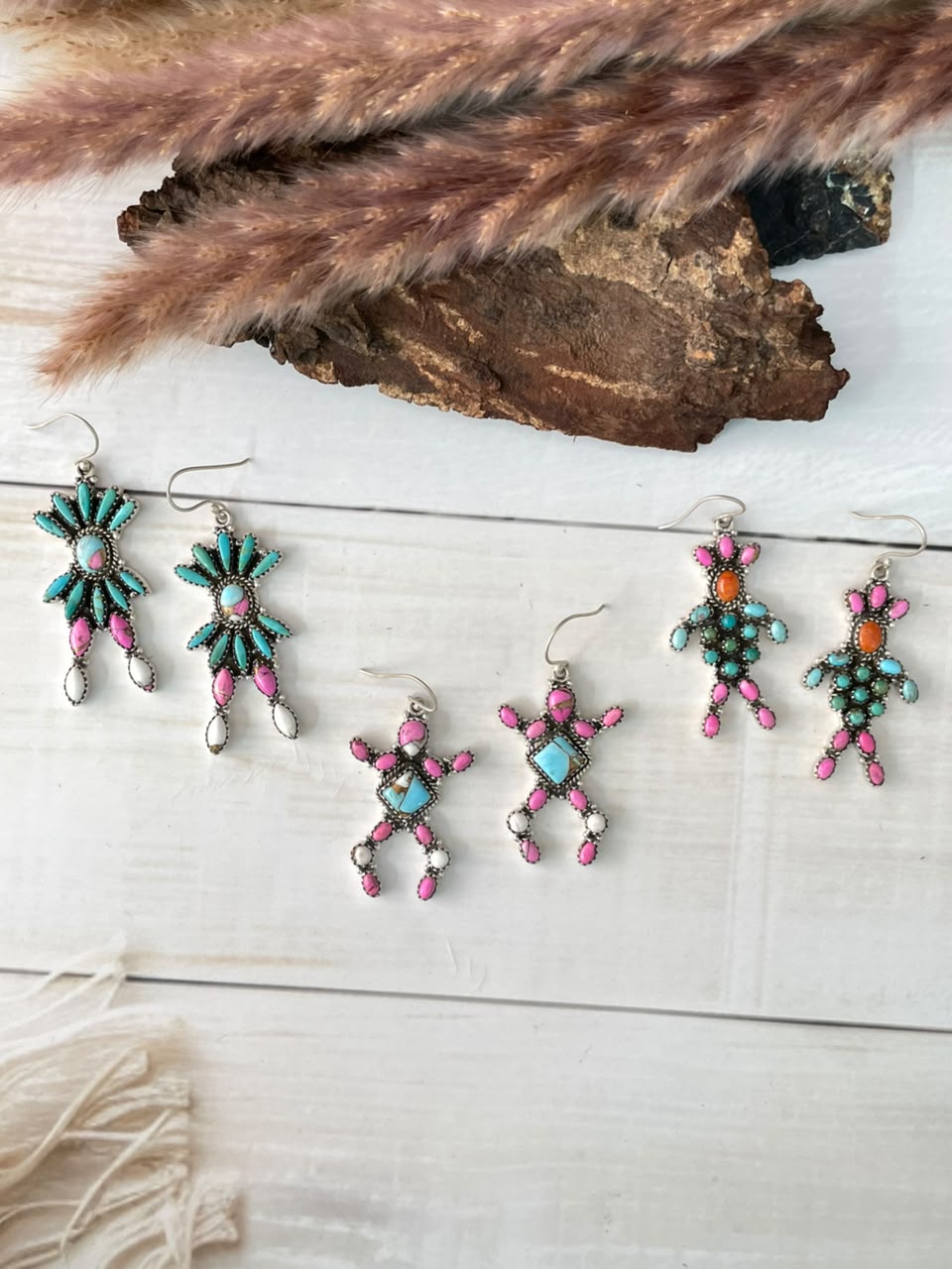 Handmade Sterling Silver Kingman Turquoise with Orange Mojave and Cotton Candy Hook Dangle Earrings Signed Nizhoni