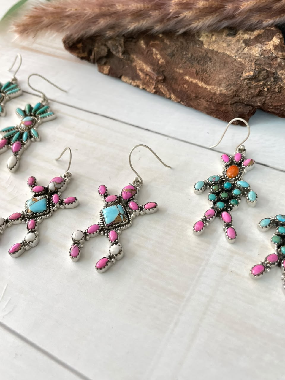 Handmade Sterling Silver Kingman Turquoise with Orange Mojave and Cotton Candy Hook Dangle Earrings Signed Nizhoni
