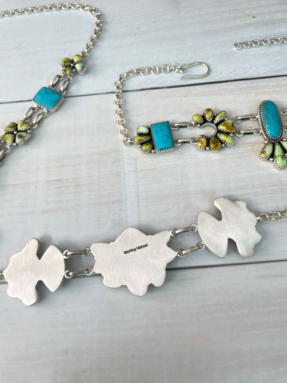 Handmade Sterling Silver Tyrone with Palomino Turquoise Choker Necklace Signed Nizhoni (9)