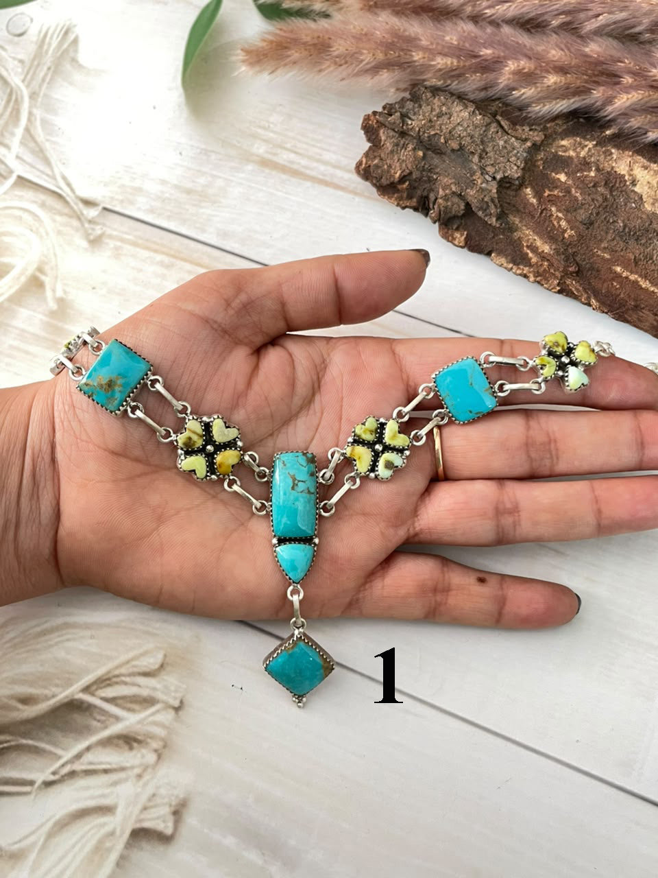 Handmade Sterling Silver Tyrone with Palomino Turquoise Choker Necklace Signed Nizhoni (9)