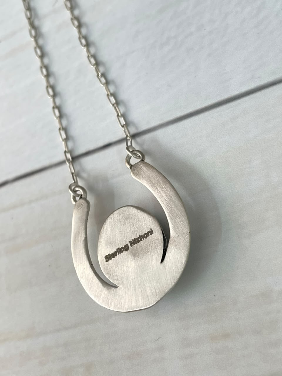 Handmade Sterling Silver Kingman Turquoise Horseshoe Necklace Signed Nizhoni