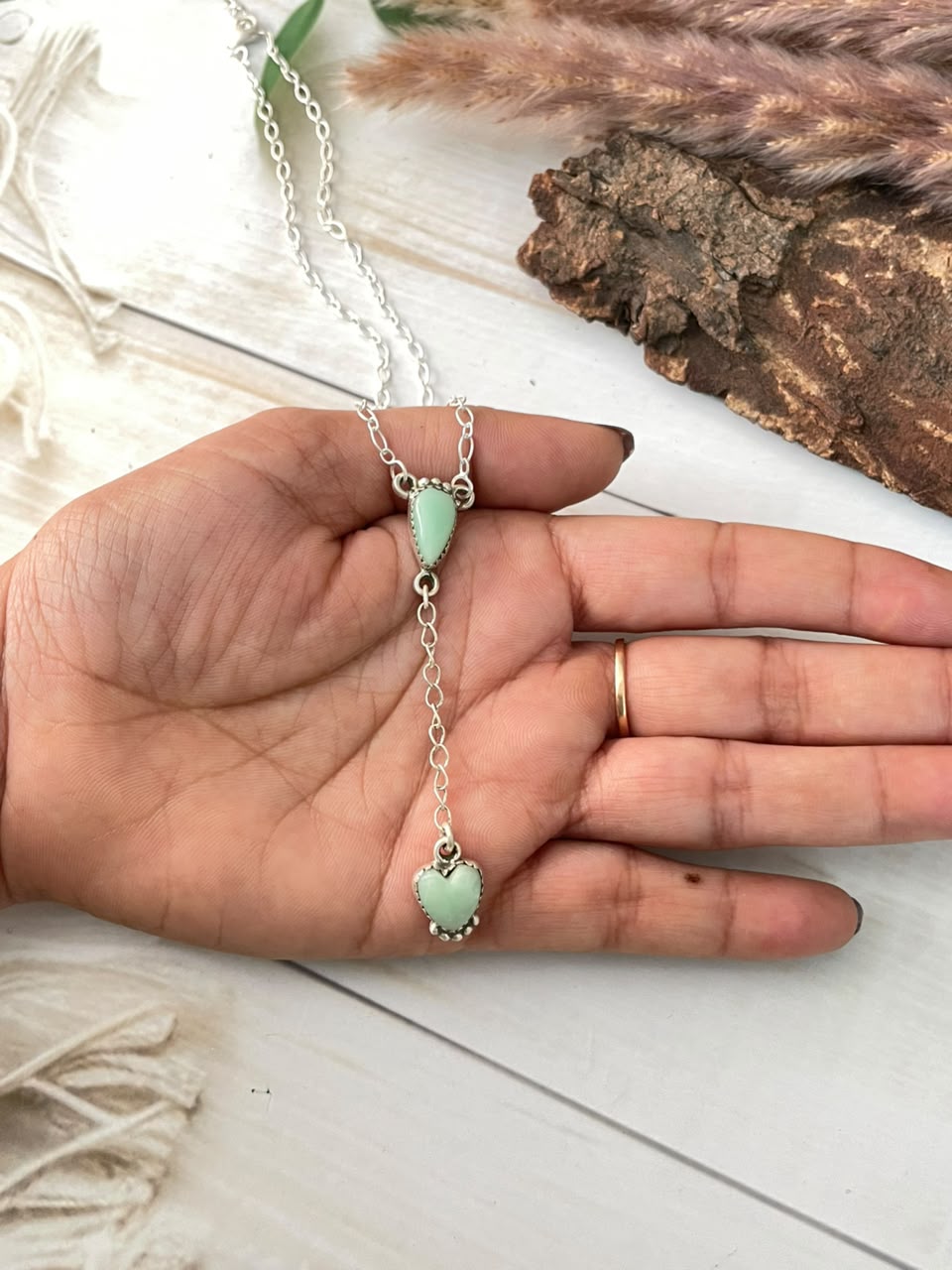 Handmade Sterling Silver Paloma Turquoise Drop Necklace Signed Nizhoni